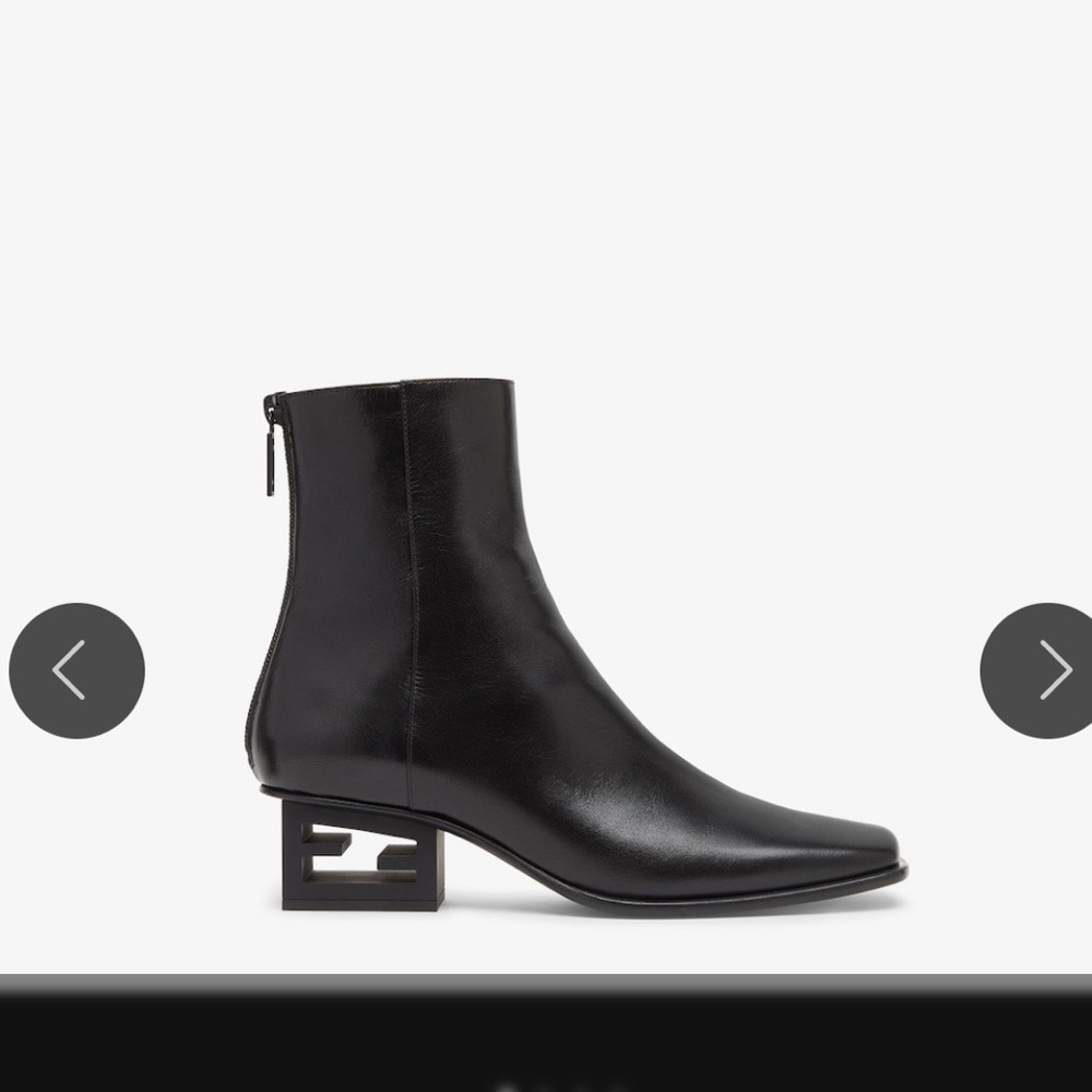 Fendi Black Leather Ankle Booties with Signature Cutout Heel